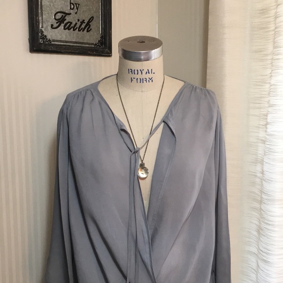 Soft Blue Green Wrap Top - Picture 3 of 8